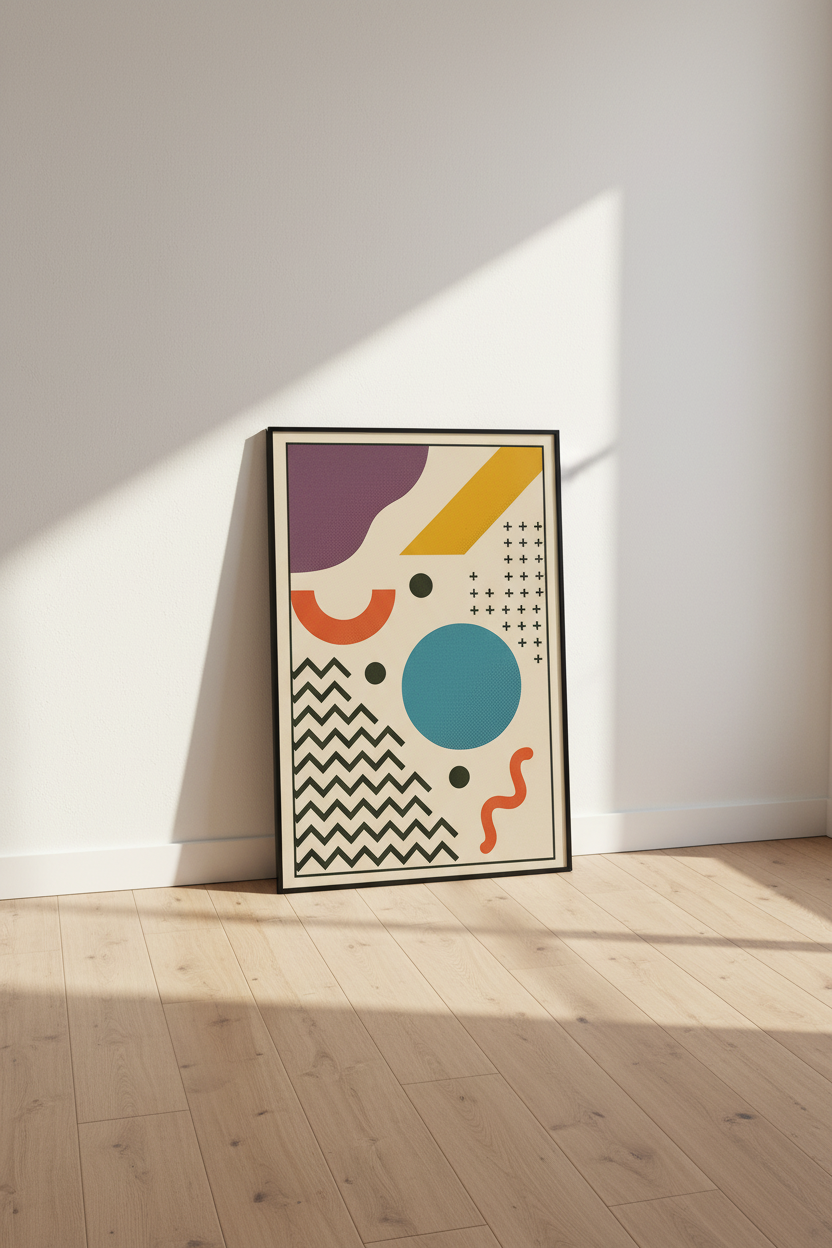 Abstract Geometric Wall Art Print | Mid Century Modern Decor | Eclectic Bauhaus Poster, Trendy Retro Minimalist Home Art