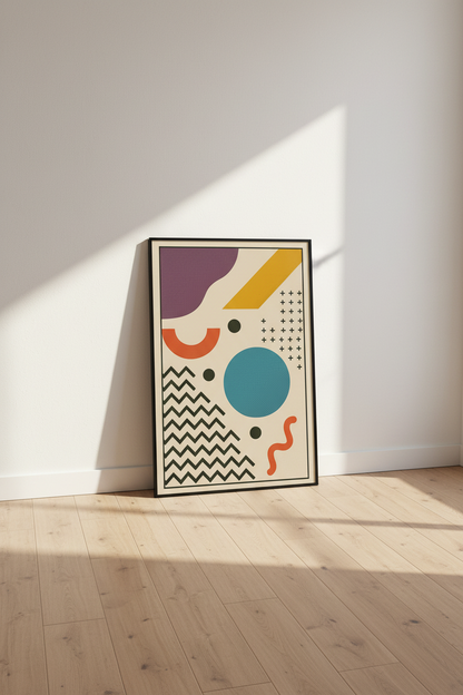 Abstract Geometric Wall Art Print | Mid Century Modern Decor | Eclectic Bauhaus Poster, Trendy Retro Minimalist Home Art