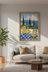 Mediterranean print | Blue Yellow Gouache, Kitchen Decor