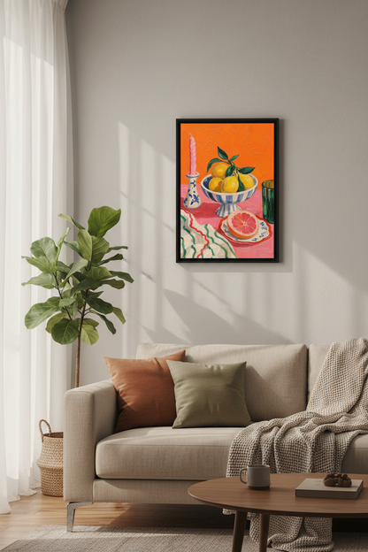 Lemon Still Life Print | Colorful Impasto, Kitchen Decor