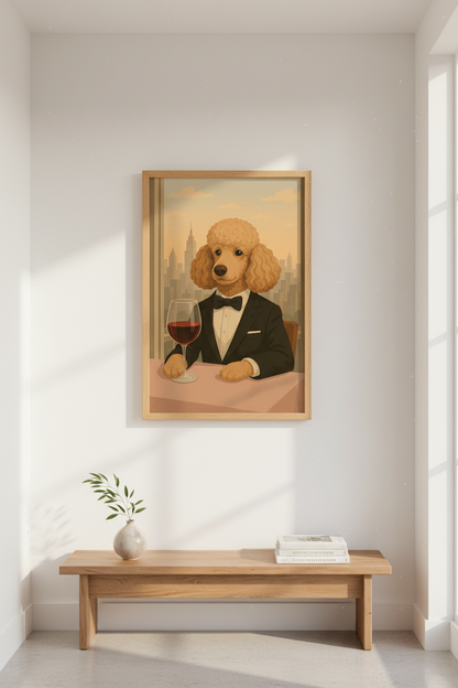 Retro Poodle Wall Art Print | Dining Room Decor | Mid Century Modern Framed Poster | Sophisticated Animal Art