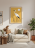 Heron Wall Art | Minimalist Egret Bird Print, Yellow Sunset Coastal Decor Poster
