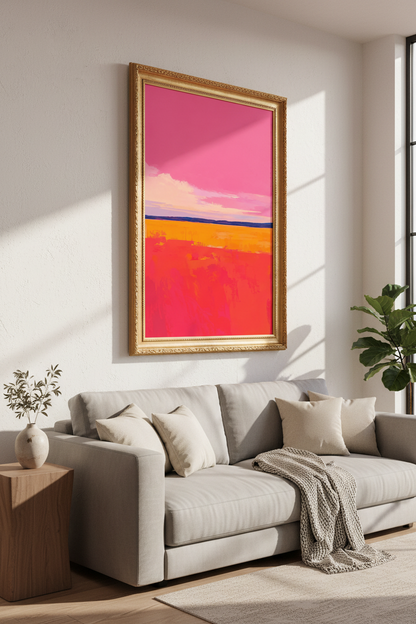 Abstract Landscape | Vibrant Pink Orange, Living Room