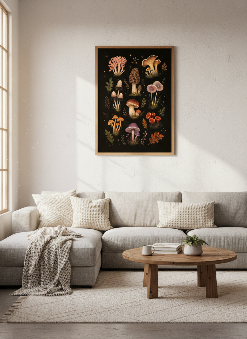 Vintage Mushroom Botanical Art | Dark Academia Decor, Cottagecore Fungi Poster