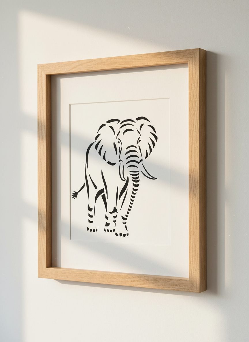 Minimalist Elephant Wall Art Print | Boho Nursery Decor | Black &amp; White Animal Poster | African Safari Decor