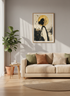 Japanese Sun Woman Wall Art Print | Zen Bedroom Decor | Gold Abstract Poster