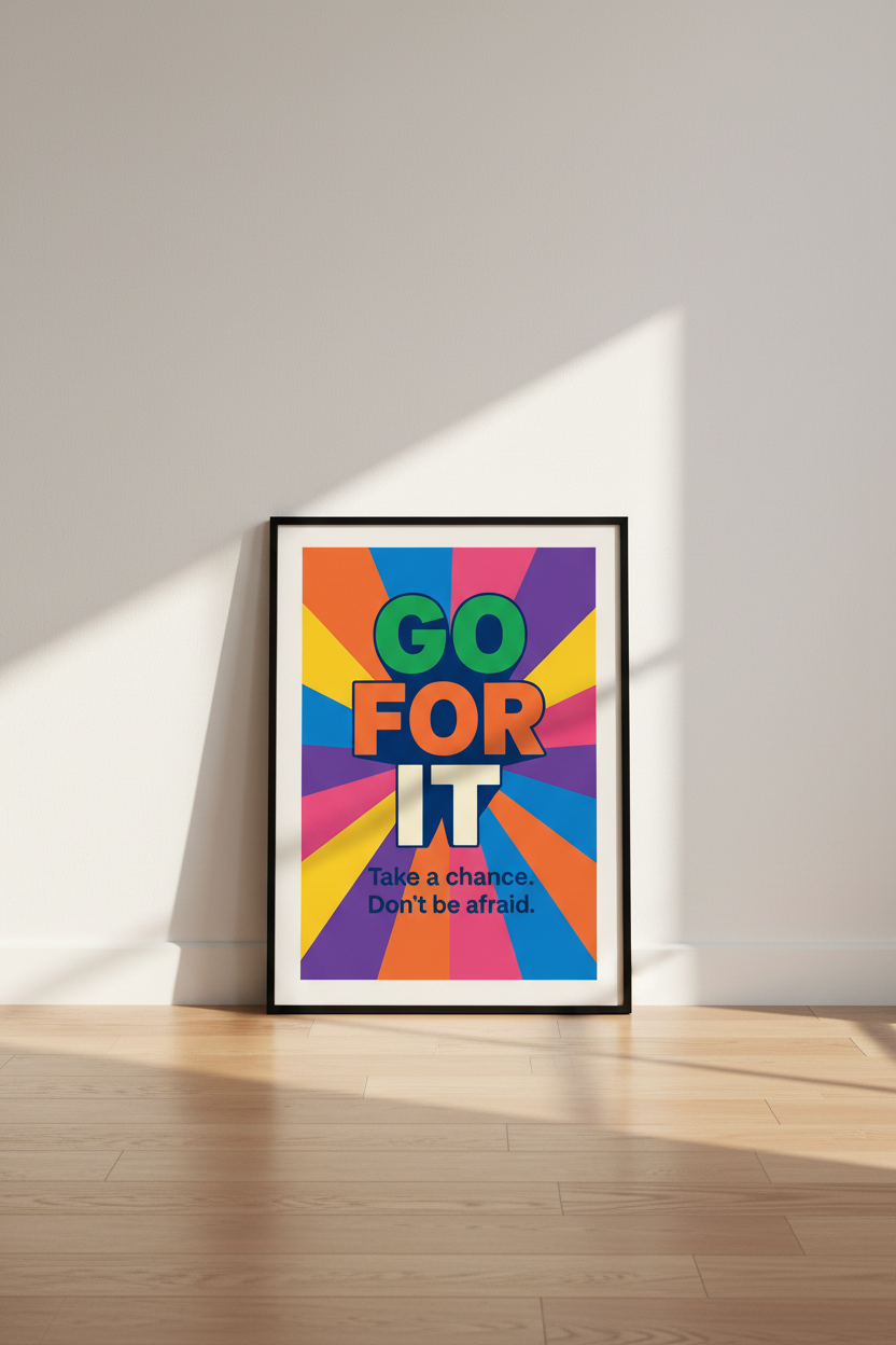 Retro Rays "Go For It" Wall Art Print | Motivational Office Decor | Colorful Inspirational Poster | Bold Typography Art