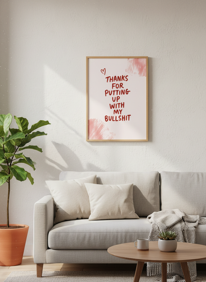 Funny Sarcastic Quote Wall Art | Pink &amp; Red Typography Print, Trendy Room Decor