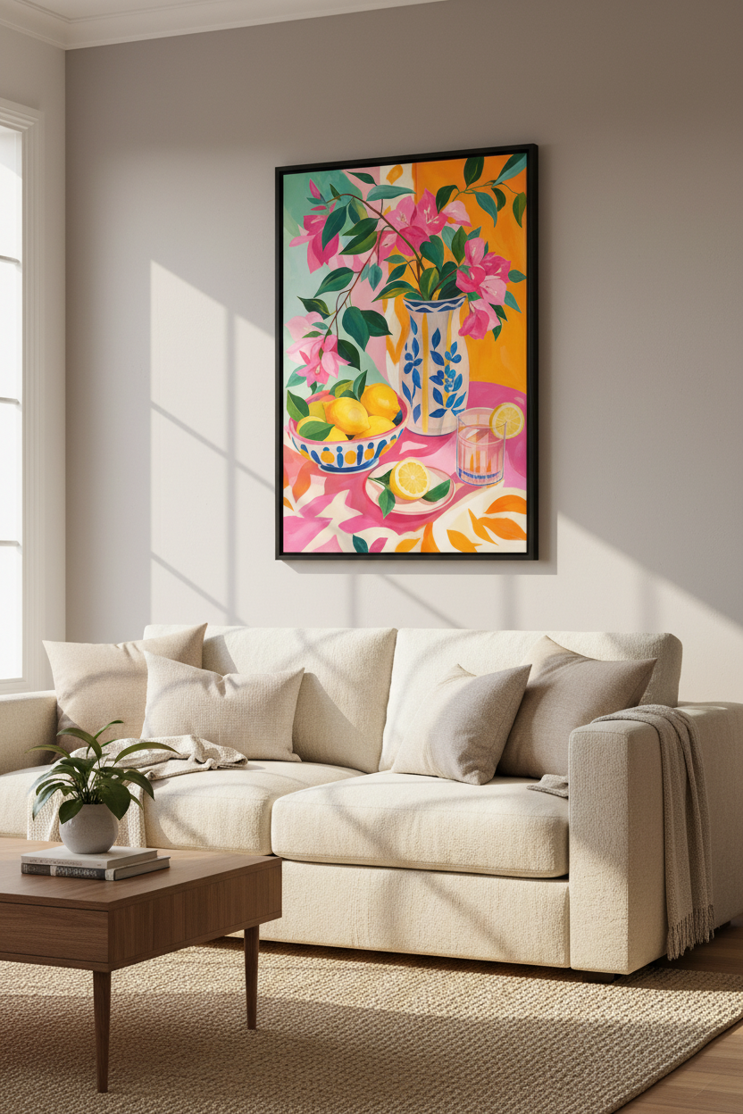 lemon still life art | Bold Pink Citrus, Kitchen Decor