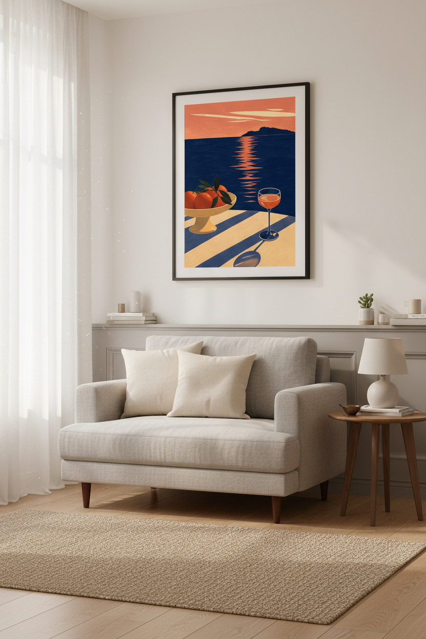 coastal still life | midcentury navy coral dining decor