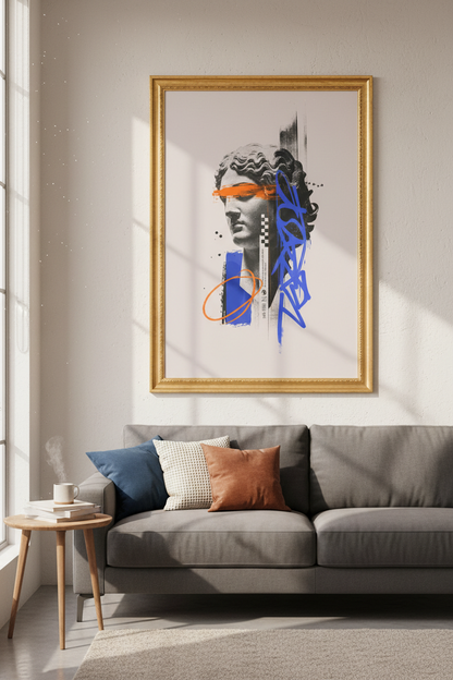classical bust art | Modern Graffiti Indigo Orange, Living Room