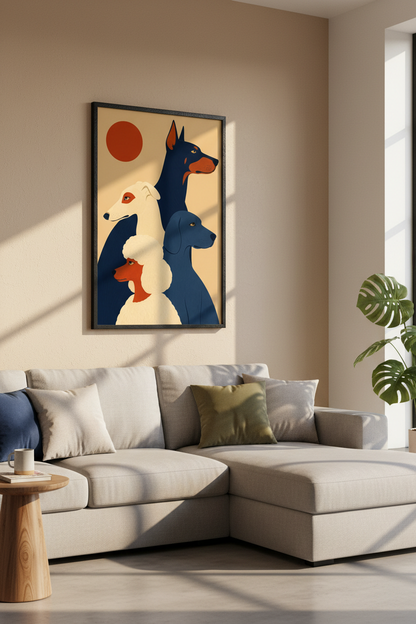 modern dog poster | Midcentury navy rust livingroom print