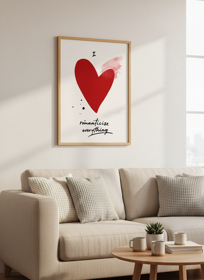 Romanticize Everything Red Heart Wall Art | Bedroom Decor | Aesthetic Poster