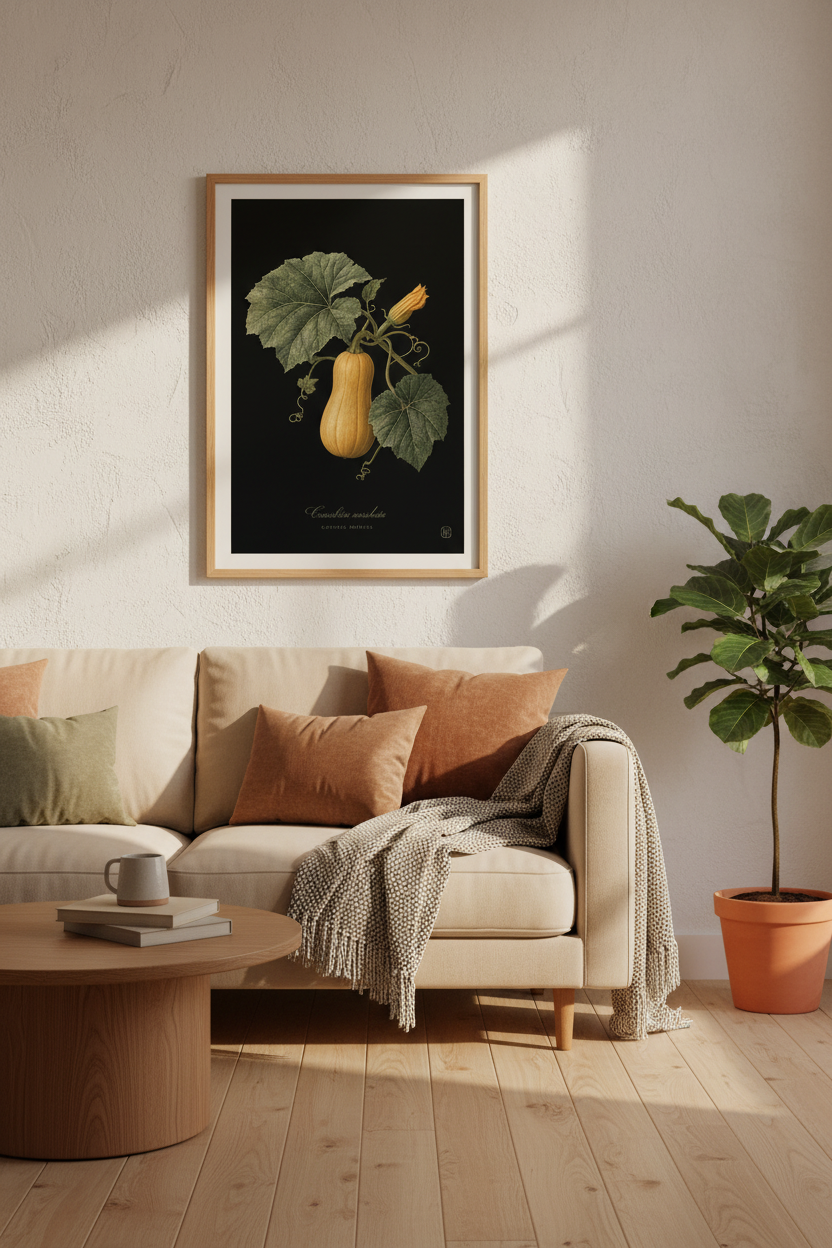 Butternut Squash Botanical Wall Art | Vintage Moody Kitchen Decor | Dark Aesthetic Poster