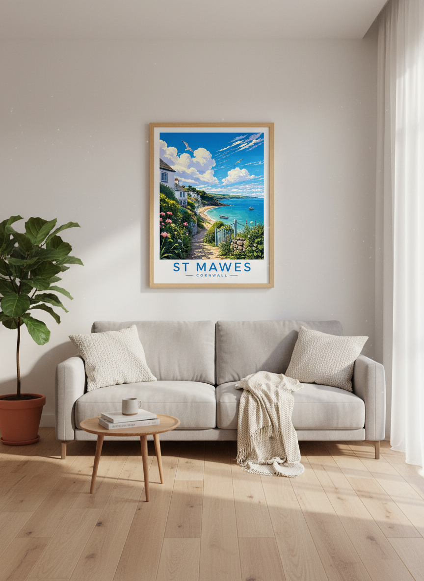 St Mawes Cornwall Travel Poster | Coastal Seaside Art, Nautical Wall Decor