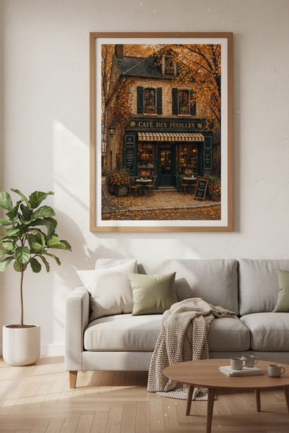French Cafe Autumn Wall Art | Rustic Fall Landscape Print, Cozy Kitchen Decor