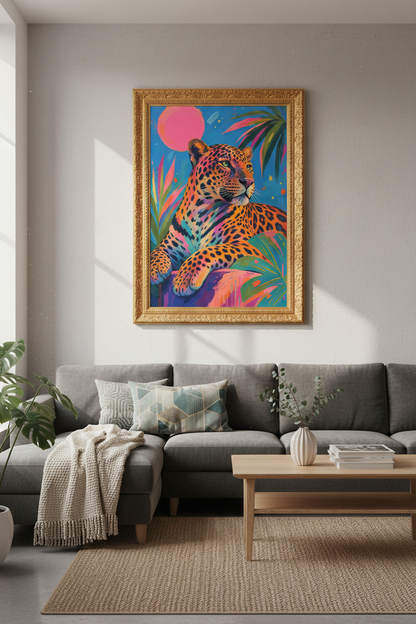 Neon Leopard Art | Tropical Colorful, Livingroom Poster