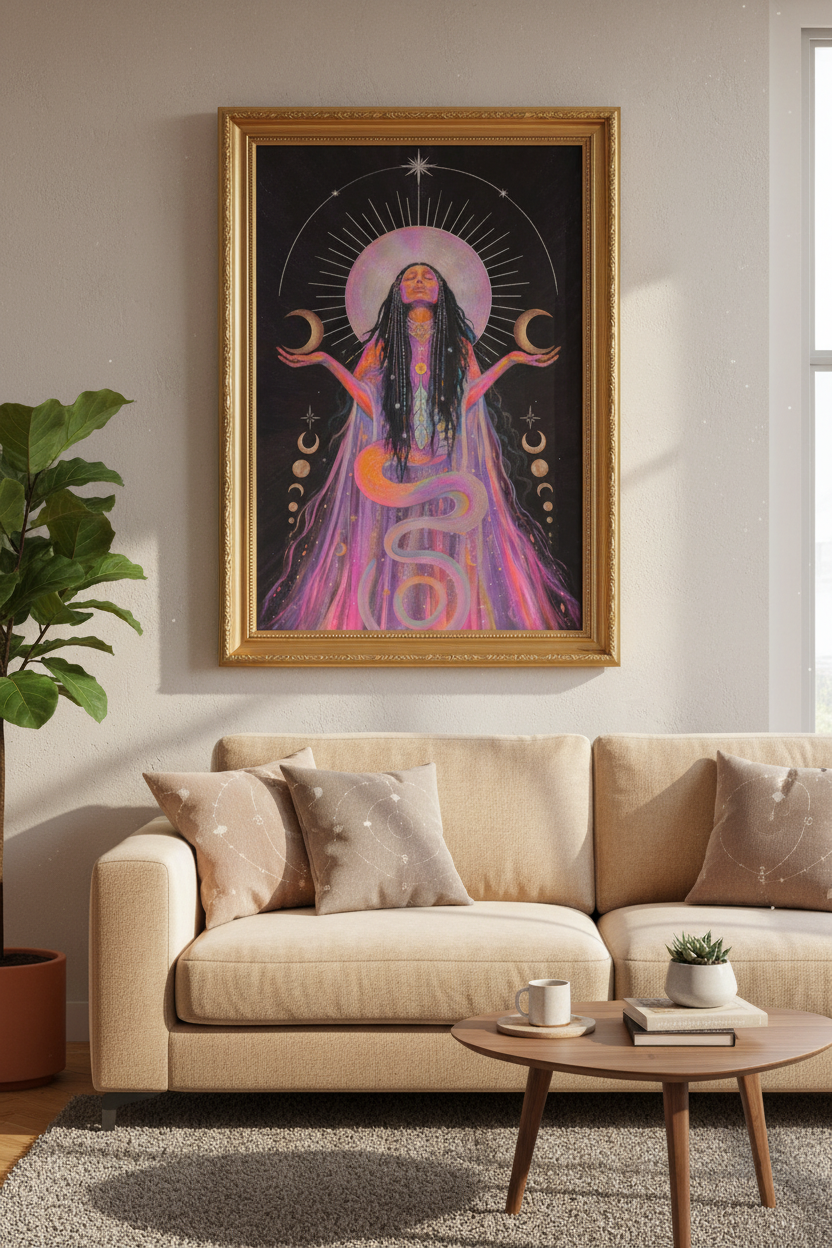 Mystic Goddess Print | Boho Moonlight Palette, Bedroom Decor