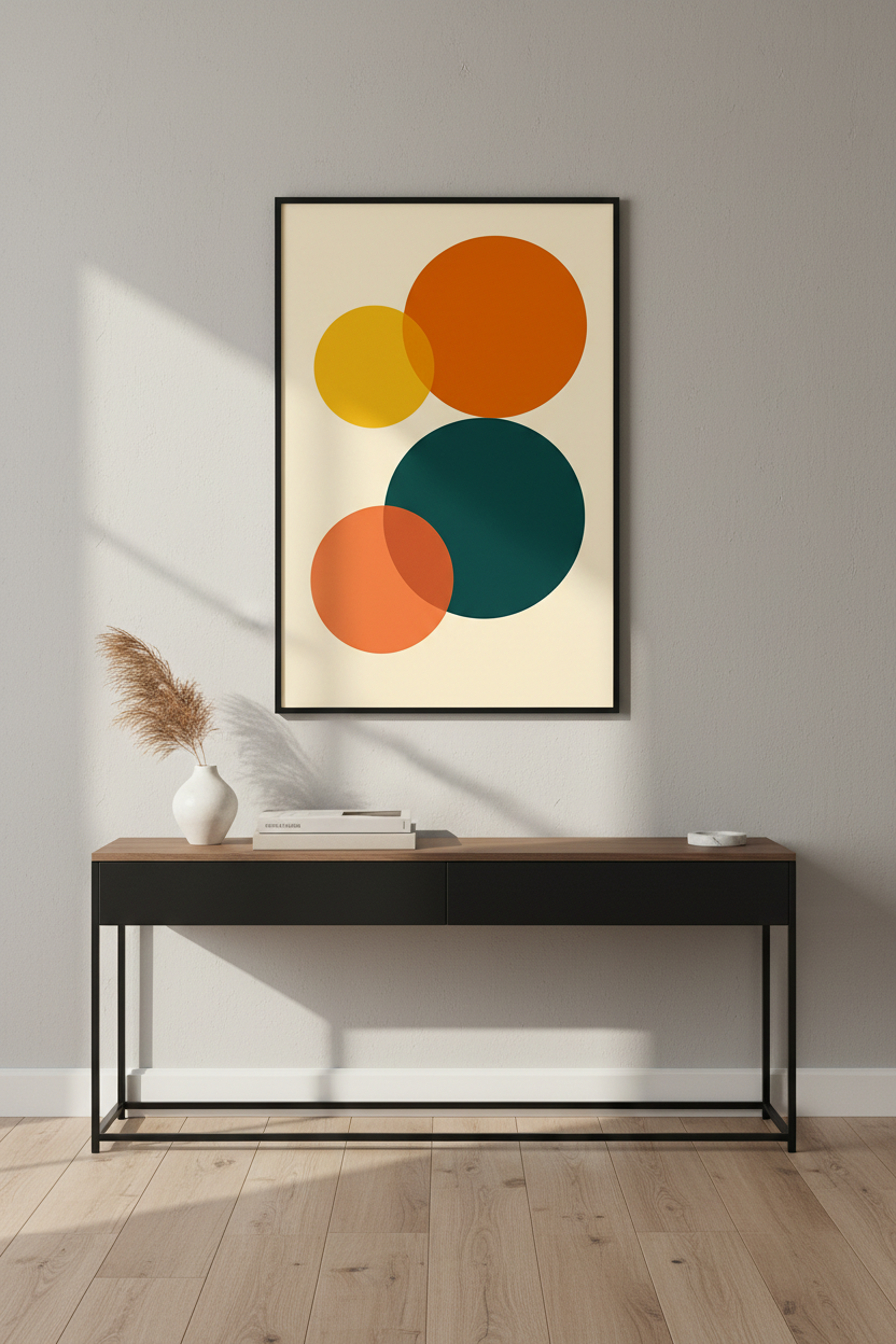 Abstract Geometric Wall Art Print | Mid Century Modern Wall Decor | Minimalist Poster | Orange Teal Yellow Circles