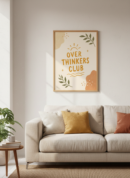 Overthinkers Club Wall Art Print | Boho Dorm Decor | Mental Health Poster Gift