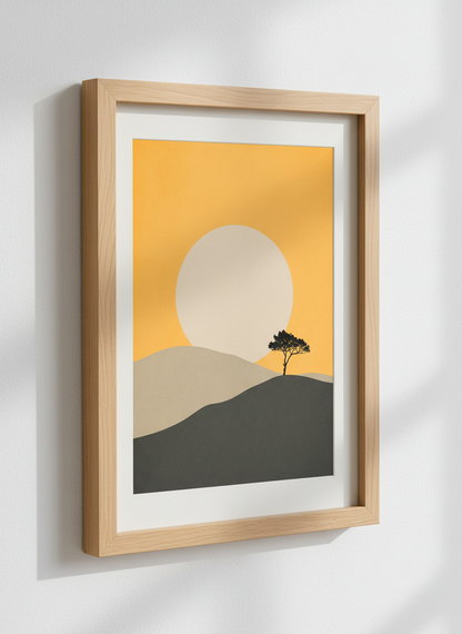 Minimalist Landscape Wall Art Print | Boho Living Room Decor | Mid Century Modern Poster | Desert Sun Tree Digital Download