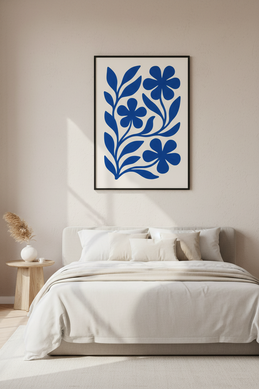 Abstract Floral Framed Wall Art Print | Boho Living Room Decor | Matisse Inspired Botanical Poster, Ready To Hang Art