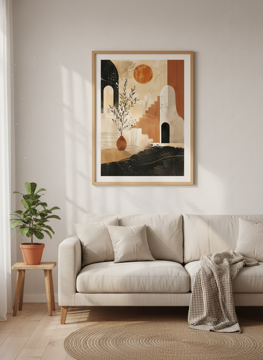 Abstract Mediterranean Architecture Wall Art | Boho Terracotta Poster, Living Room Print