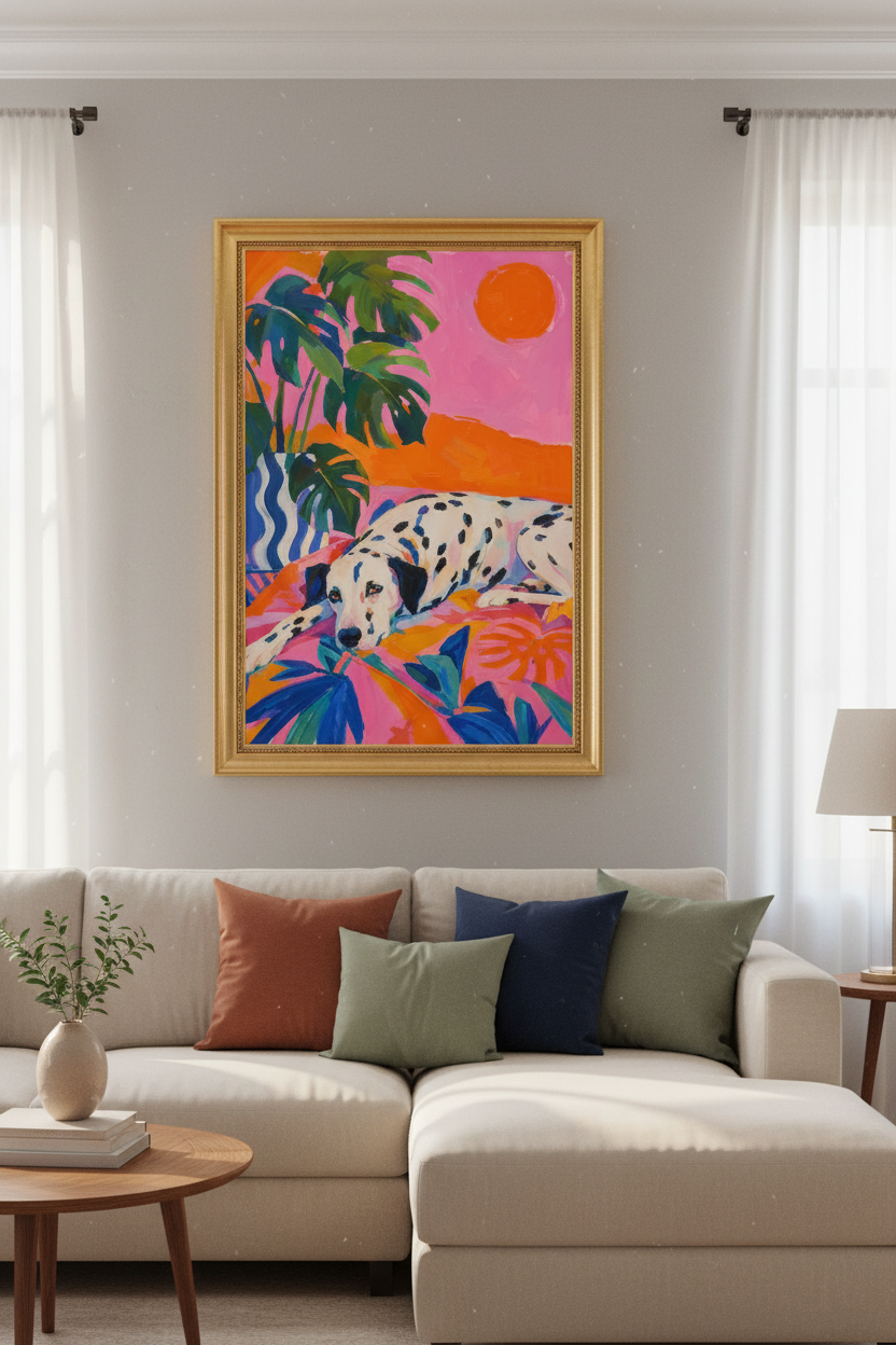 dalmatian wall art | tropical neon print, living room