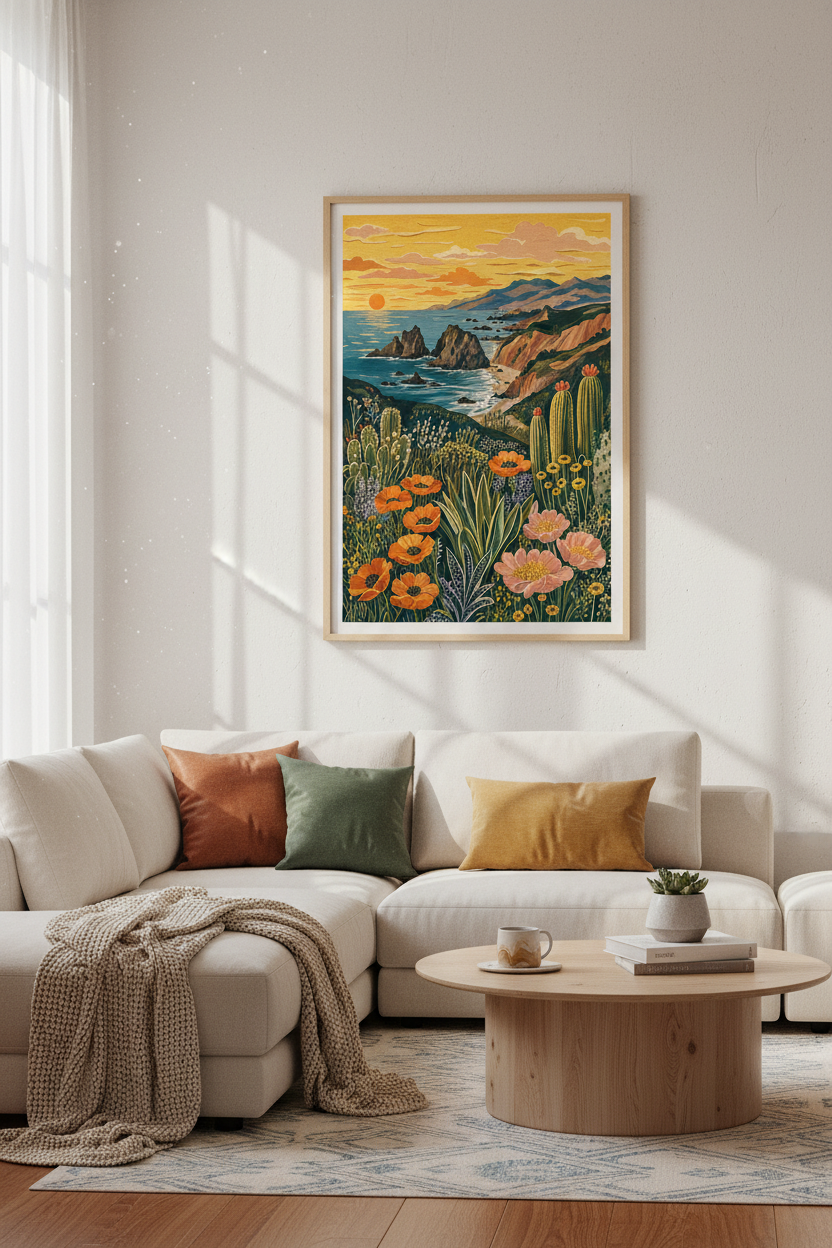 Coastal Desert Sunset Wall Art | California Landscape Print, Boho Living Room Decor