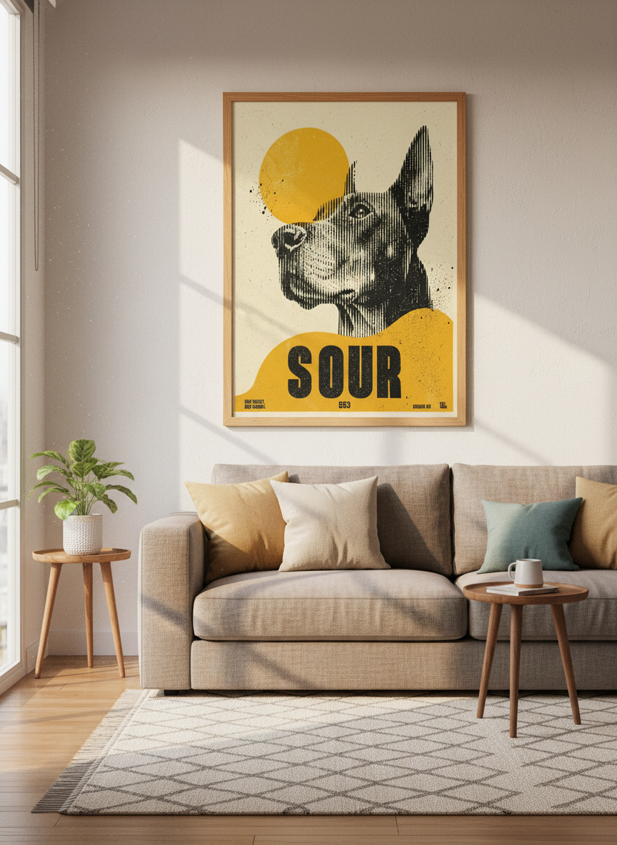 Dog Pop Art Print | Mid-Century Modern Animal Wall Decor | Sour Retro Poster