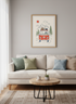 Cats Road Trip Wall Art | Cute Orange Camper Van Poster | Mountain Nursery Decor