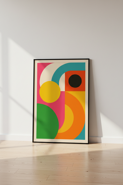 Abstract Geometric Wall Art Print | Mid Century Modern Decor | Colorful Bauhaus Poster | Retro Living Room Art Gift