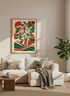 Chili Pepper Botanical Wall Art | Red & Green Kitchen Decor | Retro Japanese Poster