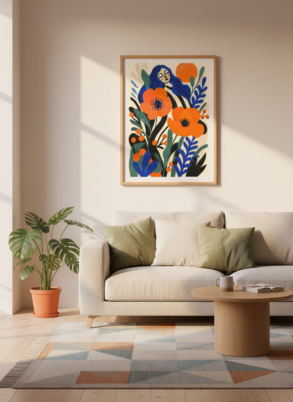 Abstract Floral Woman Wall Art Print | Boho Bedroom Decor | Maximalist Eclectic Poster