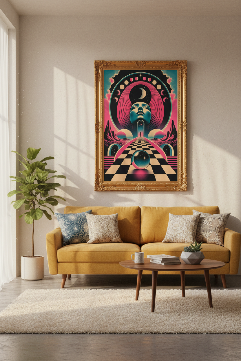 synthwave wall art | Neon Cosmic Moon, Bedroom Decor