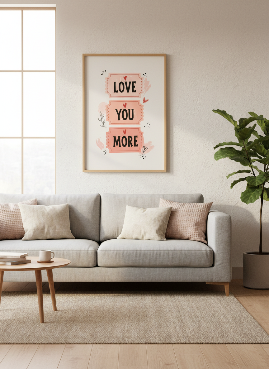 Love You More Tickets Wall Art | Blush Pink Valentine Decor, Nursery Print
