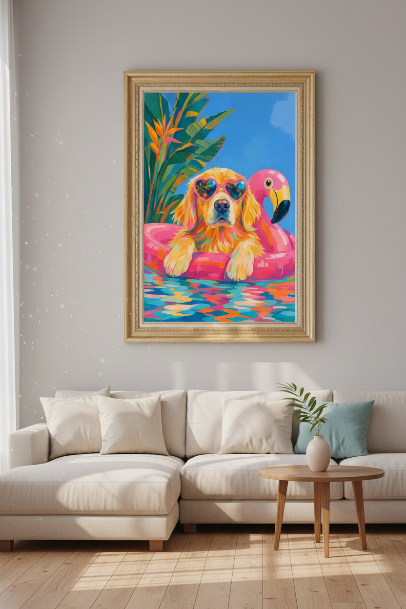 tropical dog poster | Vibrant Colorful Beach Living Decor
