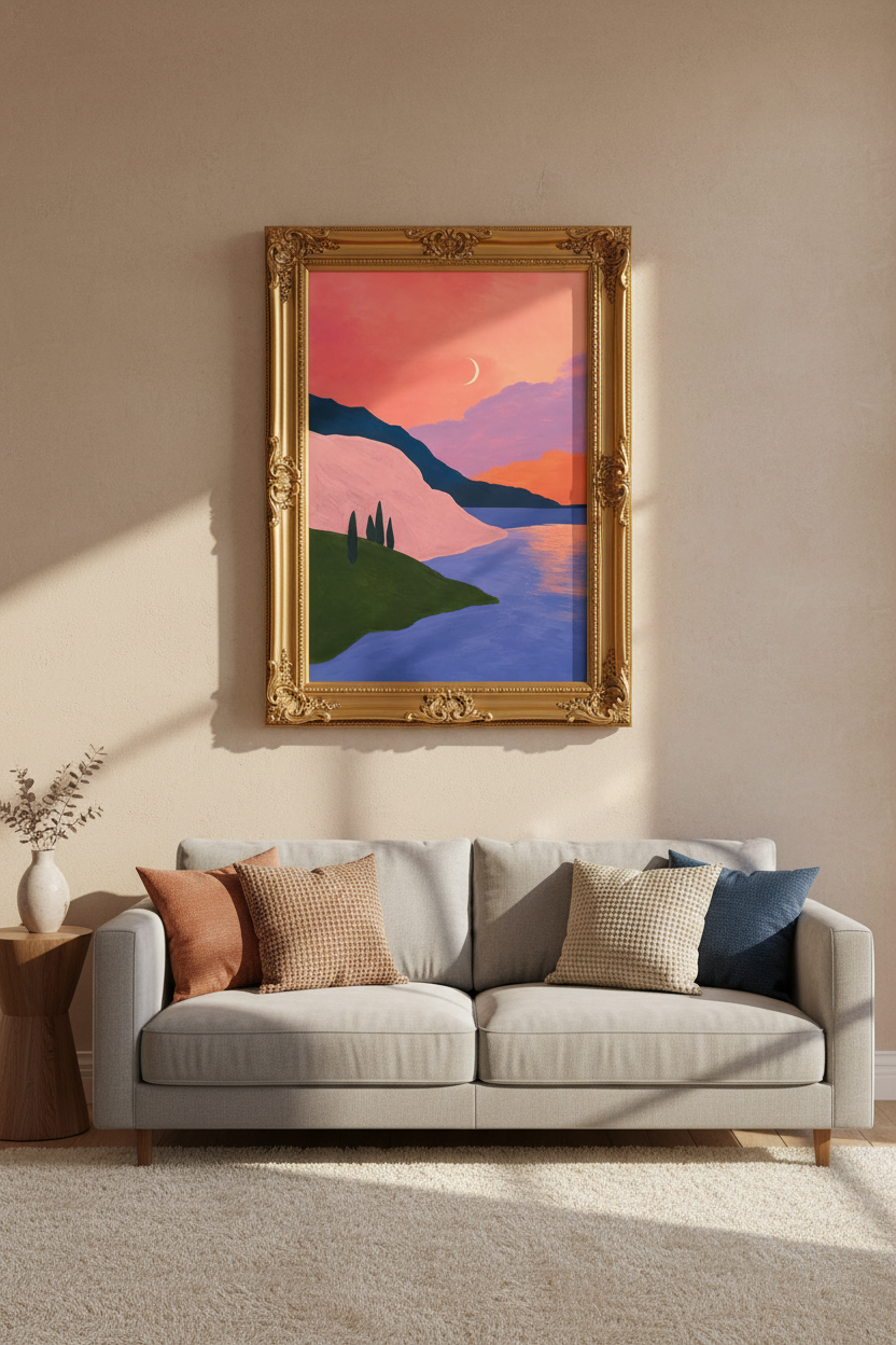minimalist landscape Wall Art Print | Bedroom Decor, Pastel Sunset Poster
