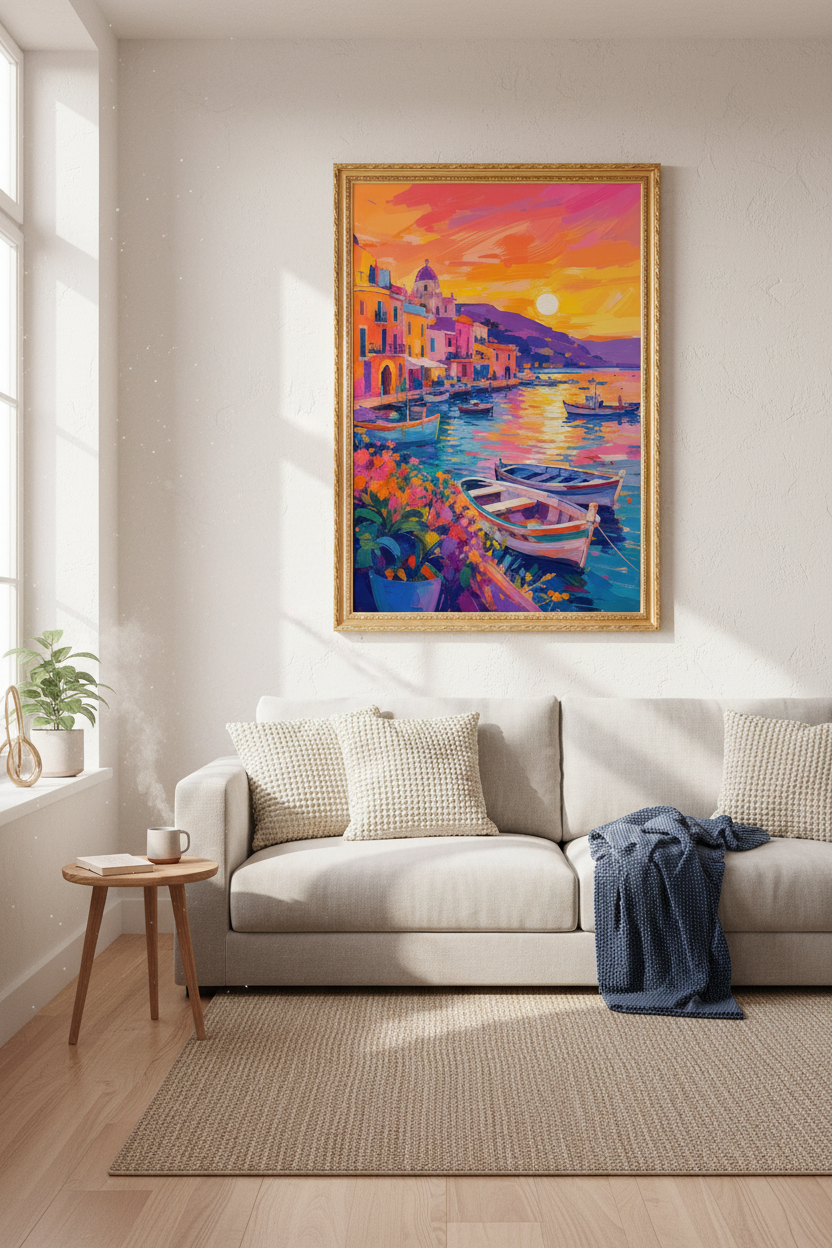 Colorful Coastal Art | Impressionist Sunset, Living Room