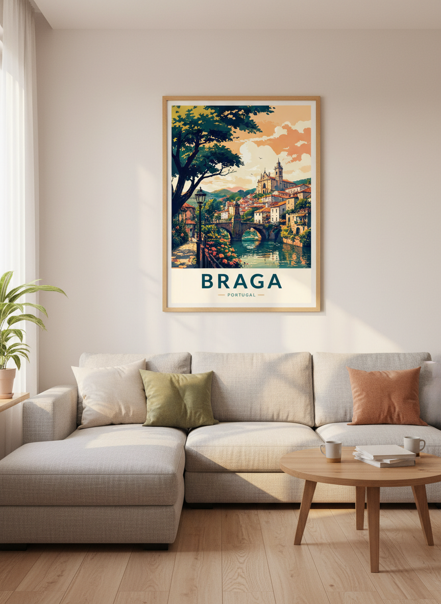 Braga Portugal Travel Art | Vintage Sunset Poster, European Home Decor