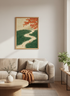 Japanese Maple Leaf Art | Green & Orange Nature Print, Zen Living Room Decor