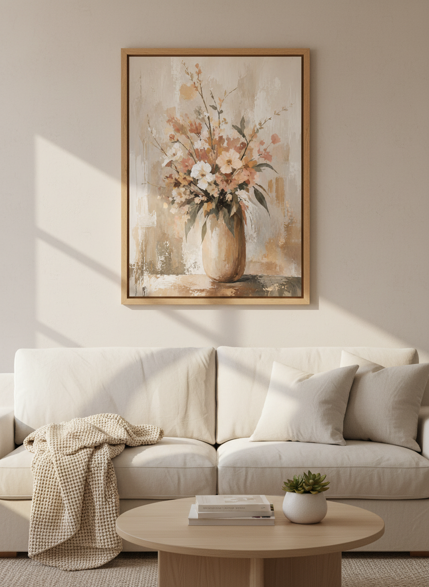 Floral Bouquet Wall Art | Muted Earth Tone Canvas Style Print, Modern Farmhouse Decor