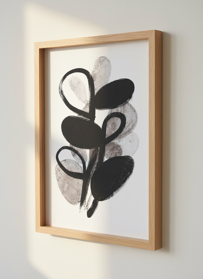 Abstract Botanical Wall Art Print | Modern Minimalist Poster Decor | Black &amp; White Aesthetic Abstract Art Print