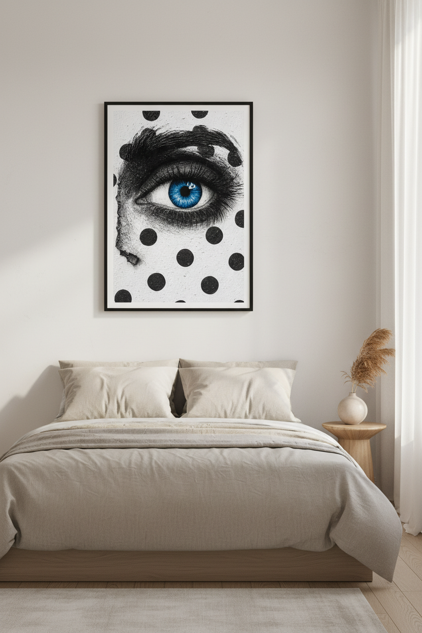 Abstract Eye Framed Wall Art | Modern Home Decor | Pop Art Inspired Poster Print | Ready to Hang Black &amp; White Blue Eye Art