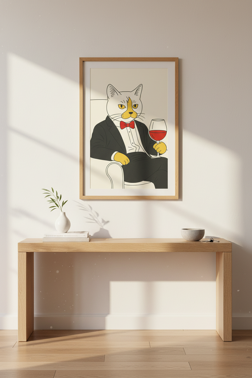 Minimalist Funny Cat Wall Art Print | Living Room Decor | Eclectic Framed Humorous Poster