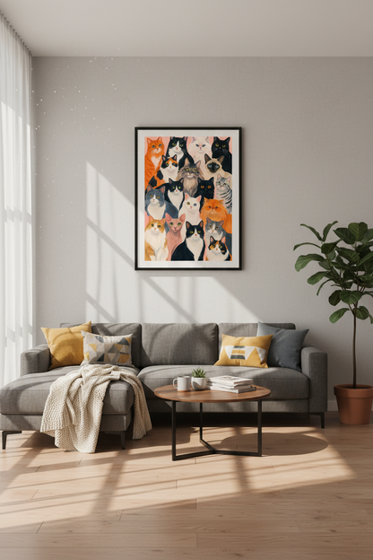 cat wall art print | colorful whimsical living room decor