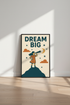 Retro Inspirational Wall Art | "Dream Big" Girl with Telescope | Kids Room Decor | Motivational Poster Print | Neutral Aesthetic