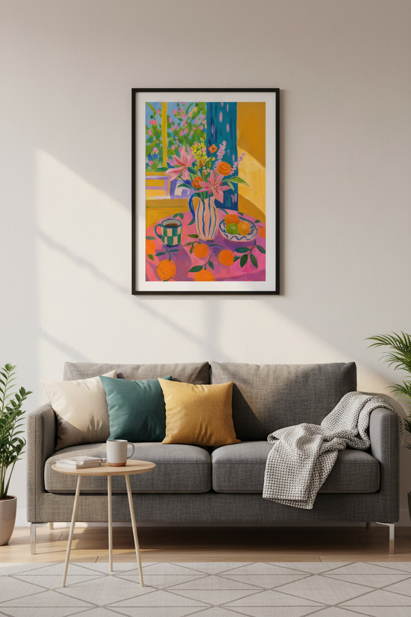 floral wall art | vibrant still-life bouquet, kitchen decor