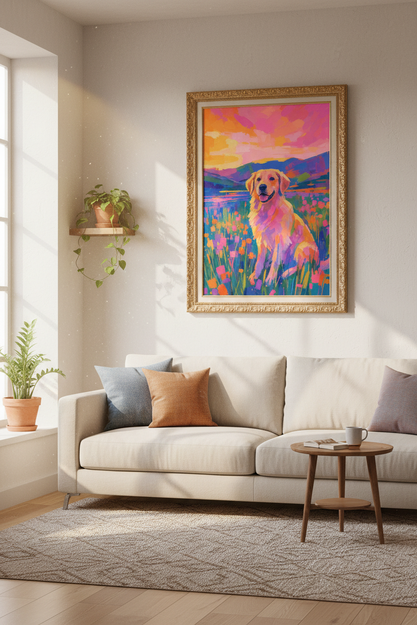 Golden Retriever Art | Vibrant Pop Art, Living Room Decor