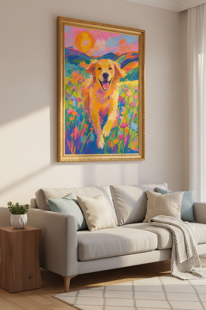 colorful dog art | Vibrant Acrylic, Living Room Decor